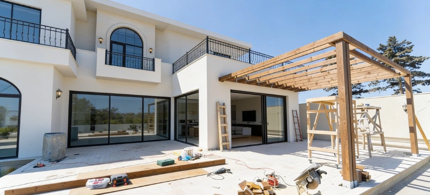 two story home addition under construction with scaffolding in los angeles Premier Contractor LA