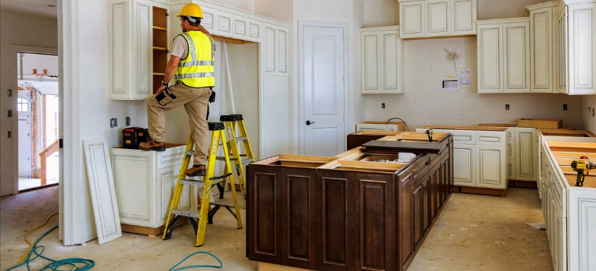 kitchen remodeling project in progress with cabinet installation in los angeles Premier Contractor LA