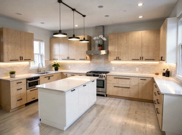 modern kitchen renovation with island and custom cabinets in los angeles Premier Contractor LA