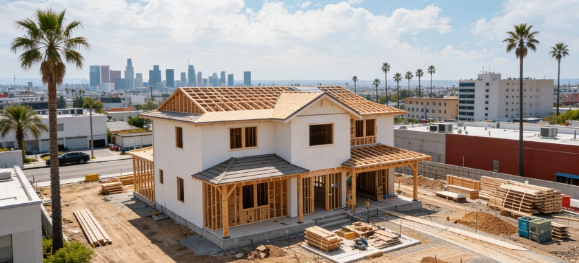 new residential home construction project with city skyline in los angeles Premier Contractor LA